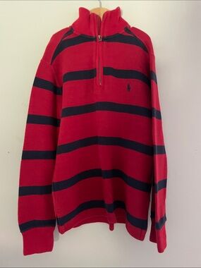 boys Polo by Ralph Lauren Red and Navy Striped Half-Zip Sweater size:8